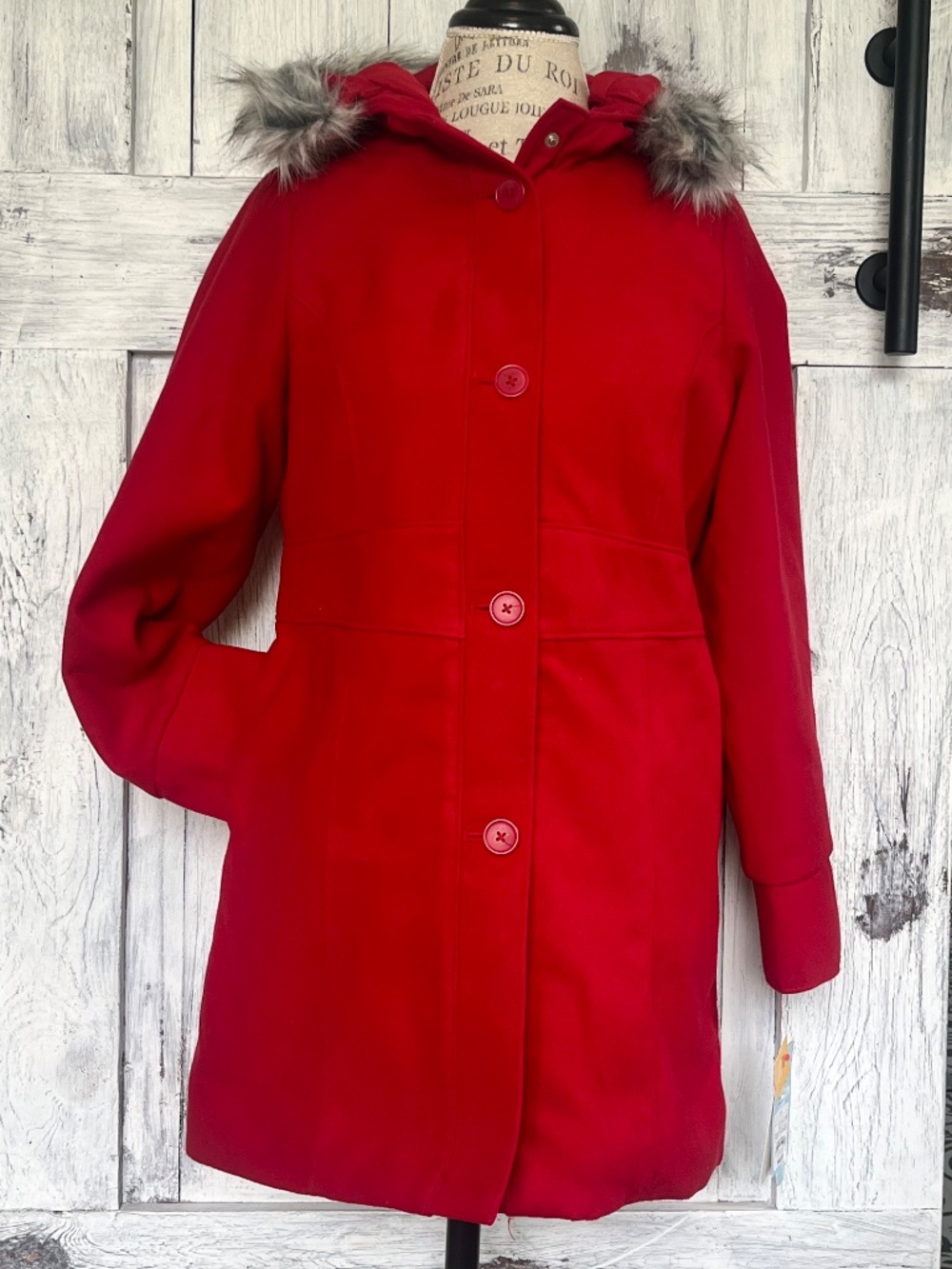 Cat & Jack-Girl's-Red Winter-Faux Fur Hooded-Coat-Size XL-NWT